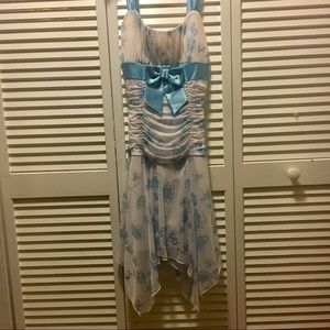 Beautiful White and Blue Floral Homecoming Dress